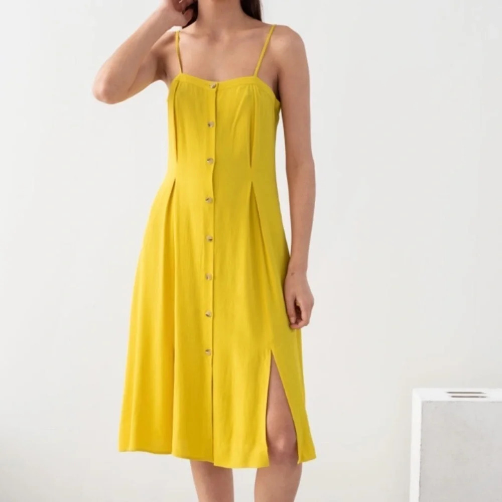 &Other Stories Dress Womens 0 Yellow Boho Minimal Button Up Beachy Travel Midi